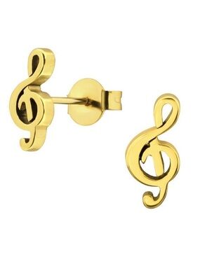 Gold Surgical Steel Music Note Ear Studs